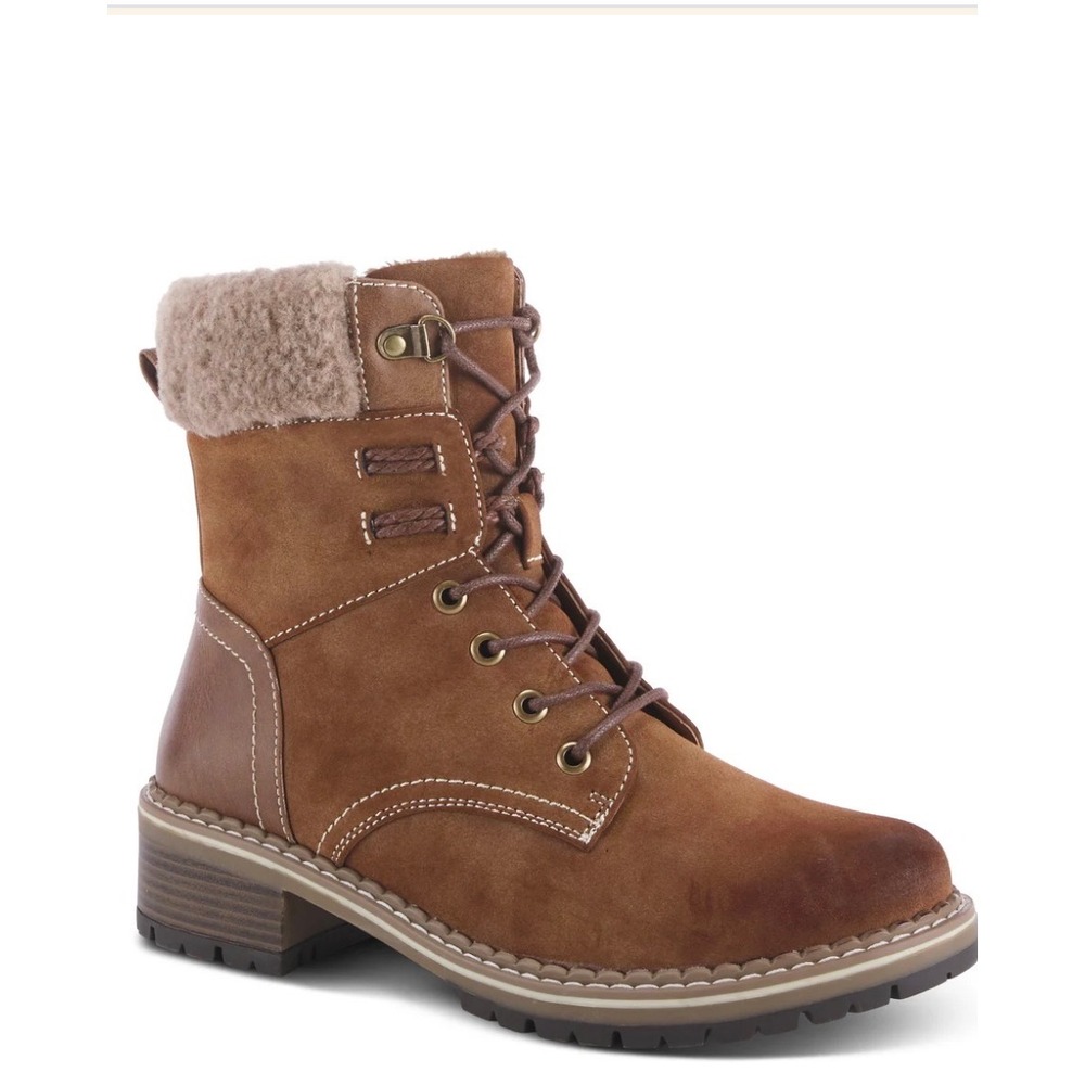 PATRIZIA by Spring Step Women's Brown Suede Fur Lined Lace Up Winter Boots Sz 10